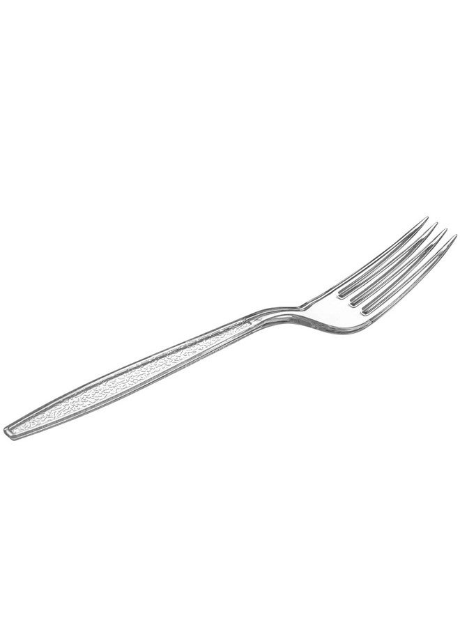 Comfy Package [300 Pack] Heavyweight Clear Plastic Forks with Engraved Design - Disposable Sturdy Plastic Utensils for Parties, Weddings, and Events - Image 2