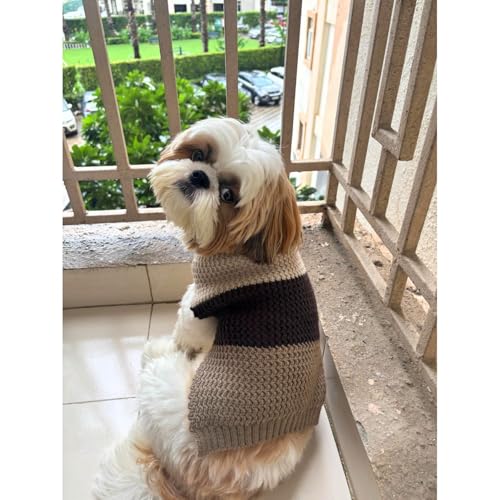 Lulala Dog Sweater for Small Dogs Winter Warm | Knitted Pet Sweater for Shih Tzu, Pomeranian, Puppy | Soft Cozy Dog for Cold Weather – Brown & Beige Striped Design - Image 1
