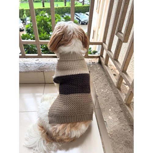 Lulala Dog Sweater for Small Dogs Winter Warm | Knitted Pet Sweater for Shih Tzu, Pomeranian, Puppy | Soft Cozy Dog for Cold Weather – Brown & Beige Striped Design - Image 2