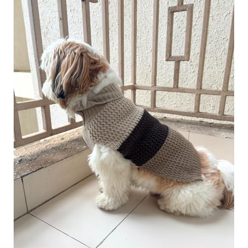 Lulala Dog Sweater for Small Dogs Winter Warm | Knitted Pet Sweater for Shih Tzu, Pomeranian, Puppy | Soft Cozy Dog for Cold Weather – Brown & Beige Striped Design - Image 4
