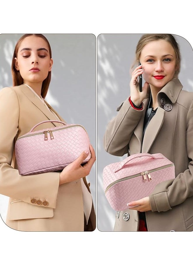 ماركة غير محددة حقيبة مكياج كبيرة السعة للسفر للنساء – حقيبة تجميل مقاومة للماء من جلد PU مع مقبض وفواصل قابلة للتعديل – حقيبة أدوات تجميل محمولة لفرش المكياج والعناية بالبشرة  - Image 4