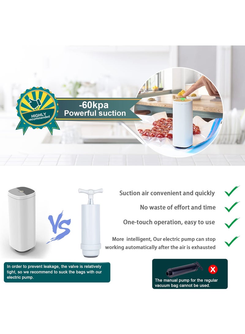 SYOSI Handheld Vacuum Sealer, Portable Automatic Vacuum Pump for Food, Vacuum Sealer with 20Pcs Reusable Food Vacuum Storage Bags for Food Storage and Preservation, Vacuum Storage Fruits and Vegetables - Image 5