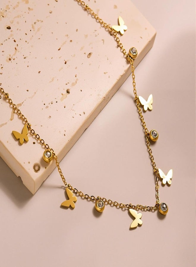 Amaal Anti Tarnish Gold Plated Butterfly Necklace for Woman | Aesthetic Minimalist Stainless Steel Chain Jewellery for Women Girls | Stylish Charm Pendant | Fashion Chains for Women Jewelry -177 - Image 3