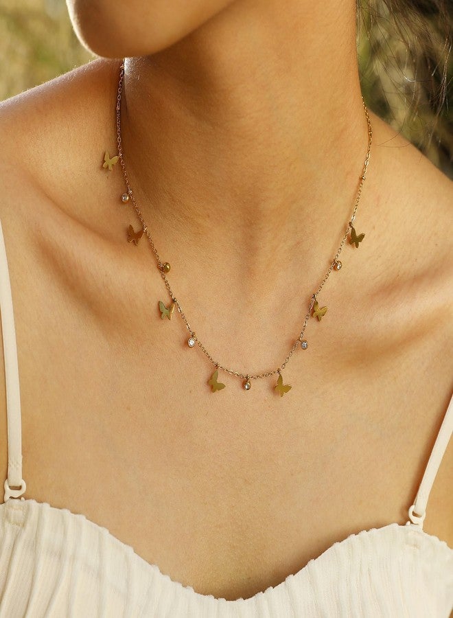 Amaal Anti Tarnish Gold Plated Butterfly Necklace for Woman | Aesthetic Minimalist Stainless Steel Chain Jewellery for Women Girls | Stylish Charm Pendant | Fashion Chains for Women Jewelry -177 - Image 2