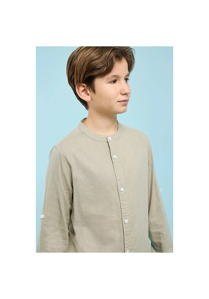 R&b Solid Shirt with Mandarin Collar and Long Sleeves