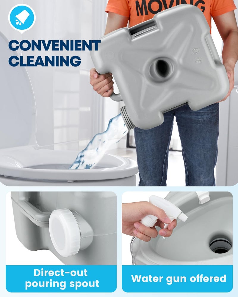 Kohree Camping Toilet Portable 5.3 Gal: 20L Porta Potty for Adults with Diagonal Elongated Bowl Seat - Handle Flush Pump Leak-Proof Cassette Toilet for RV Trailer Trucker Boat Marine Home Use - Image 5