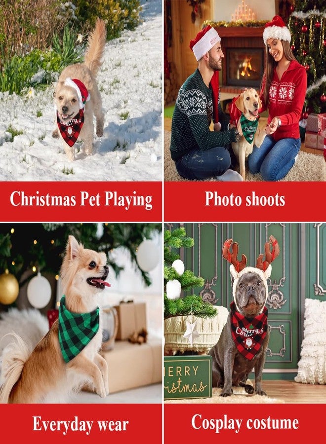 Vivifying Christmas Dog Bandanas, 2 Pack Classic Plaid Triangle Pet Scarf with Santa and Snowman Print, Holiday Pet Christmas Costume for Small Medium Large Dogs (Green&Red) - Image 5