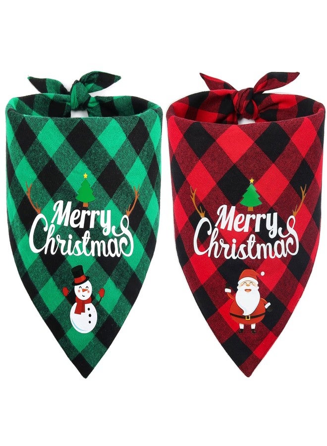 Vivifying Christmas Dog Bandanas, 2 Pack Classic Plaid Triangle Pet Scarf with Santa and Snowman Print, Holiday Pet Christmas Costume for Small Medium Large Dogs (Green&Red) - Image 1