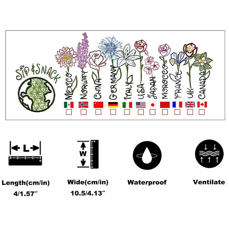ESLINOP Pack of 8 Drinking Around the World Epcot Tattoo, Drinking Around the World Passport Temporary Tattoo, Epcot World Showcase Flower and Garden Drinking Passport Temporary Tattoo Flower & Garden Edition - Image 2