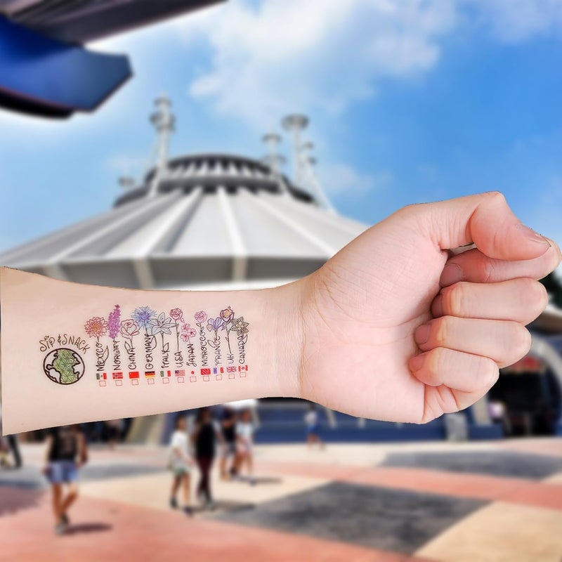 ESLINOP Pack of 8 Drinking Around the World Epcot Tattoo, Drinking Around the World Passport Temporary Tattoo, Epcot World Showcase Flower and Garden Drinking Passport Temporary Tattoo Flower & Garden Edition - Image 5