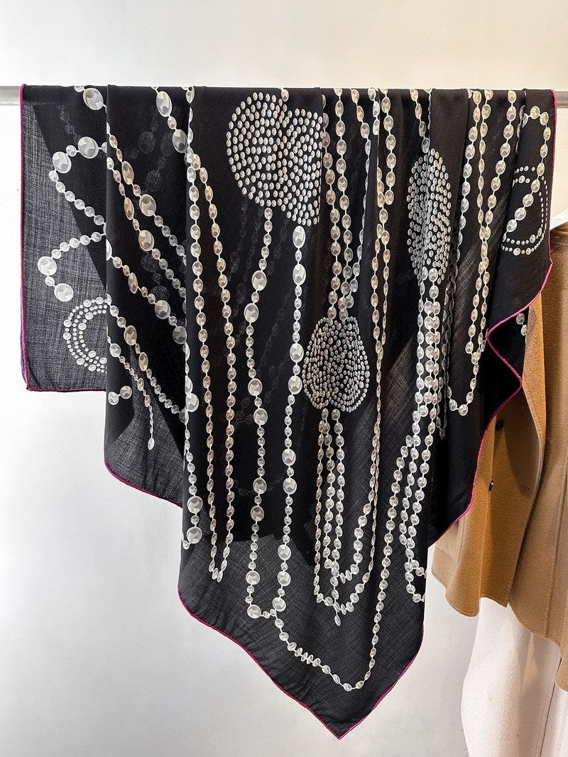 Luxury Silk Wool Scarf Shawl for Women Winter Pearl Necklace - Image 1