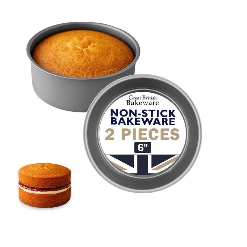 Great British Bakeware 2 Pack Deep 6 Superior Double Coated NonStick Victoria Sandwich Cake Tin Straight Sided Oven Safe Round Cake Tin Fixed Base PFOA  BPA Free Cookware Made in England