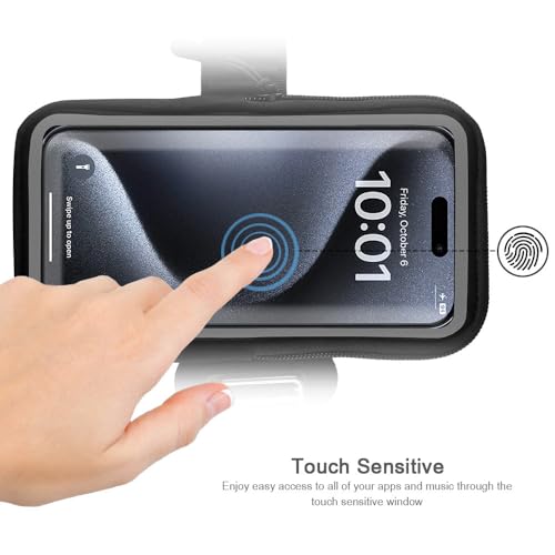 JEMACHE Running Armband for iPhone 17 16 15 14 13 Pro Max/Plus, Samsung Galaxy S26 S25 S24 Ultra/Plus, G Buckle Workouts Phone Arm Band Bag (Black, S) - Image 2