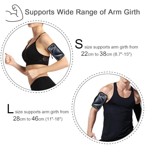 JEMACHE Running Armband for iPhone 17 16 15 14 13 Pro Max/Plus, Samsung Galaxy S26 S25 S24 Ultra/Plus, G Buckle Workouts Phone Arm Band Bag (Black, S) - Image 5