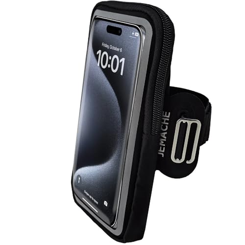 JEMACHE Running Armband for iPhone 17 16 15 14 13 Pro Max/Plus, Samsung Galaxy S26 S25 S24 Ultra/Plus, G Buckle Workouts Phone Arm Band Bag (Black, S) - Image 1