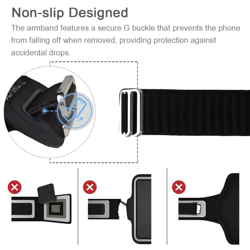 JEMACHE Running Armband for iPhone 17 16 15 14 13 Pro Max/Plus, Samsung Galaxy S26 S25 S24 Ultra/Plus, G Buckle Workouts Phone Arm Band Bag (Black, S) - Image 4