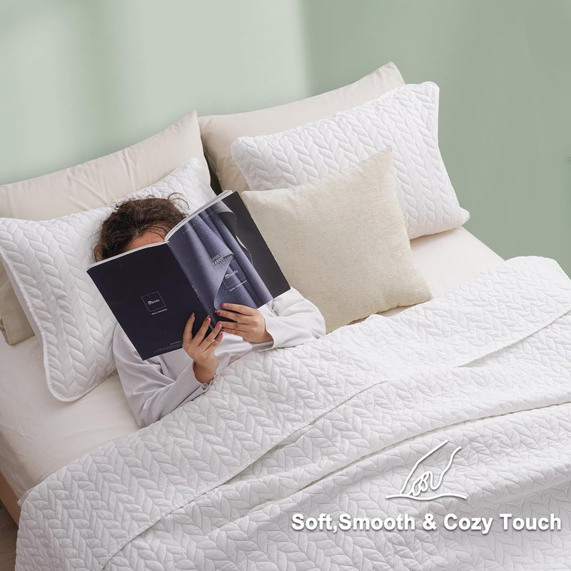 PHF طقم لحاف PHF بحجم توأم - غطاء سرير صيفي خفيف الوزن، 2 قطعة غطاء سرير ناعم وقابل للتنفس بنمط عملة لجميع الفصول، لحاف يتدلى بشكل جميل 68" x 86" مع 1 غطاء وسادة، أبيض جوز الهند - Image 3