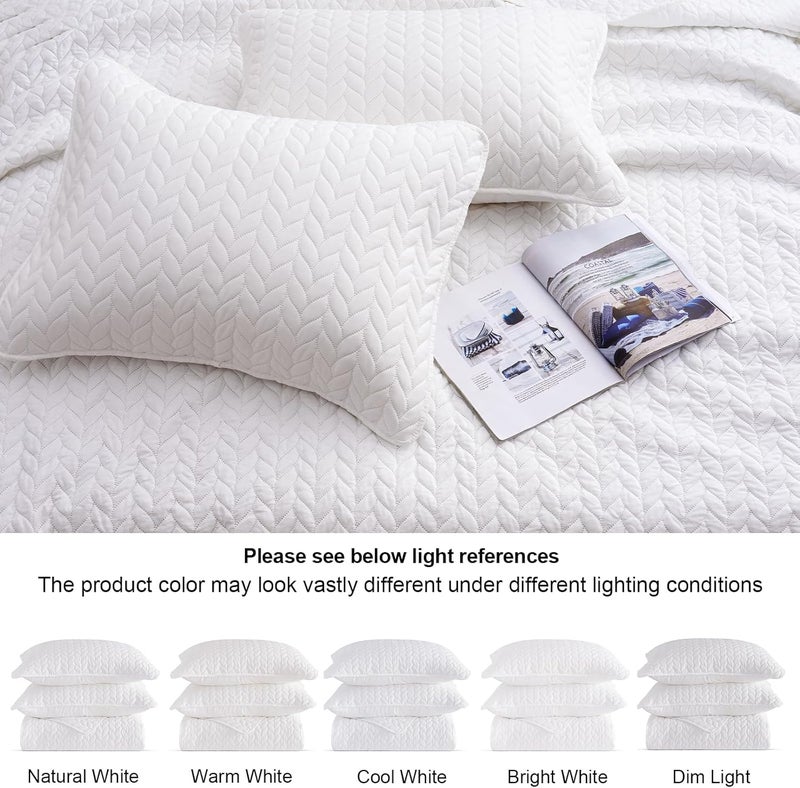 PHF طقم لحاف PHF بحجم توأم - غطاء سرير صيفي خفيف الوزن، 2 قطعة غطاء سرير ناعم وقابل للتنفس بنمط عملة لجميع الفصول، لحاف يتدلى بشكل جميل 68" x 86" مع 1 غطاء وسادة، أبيض جوز الهند - Image 5