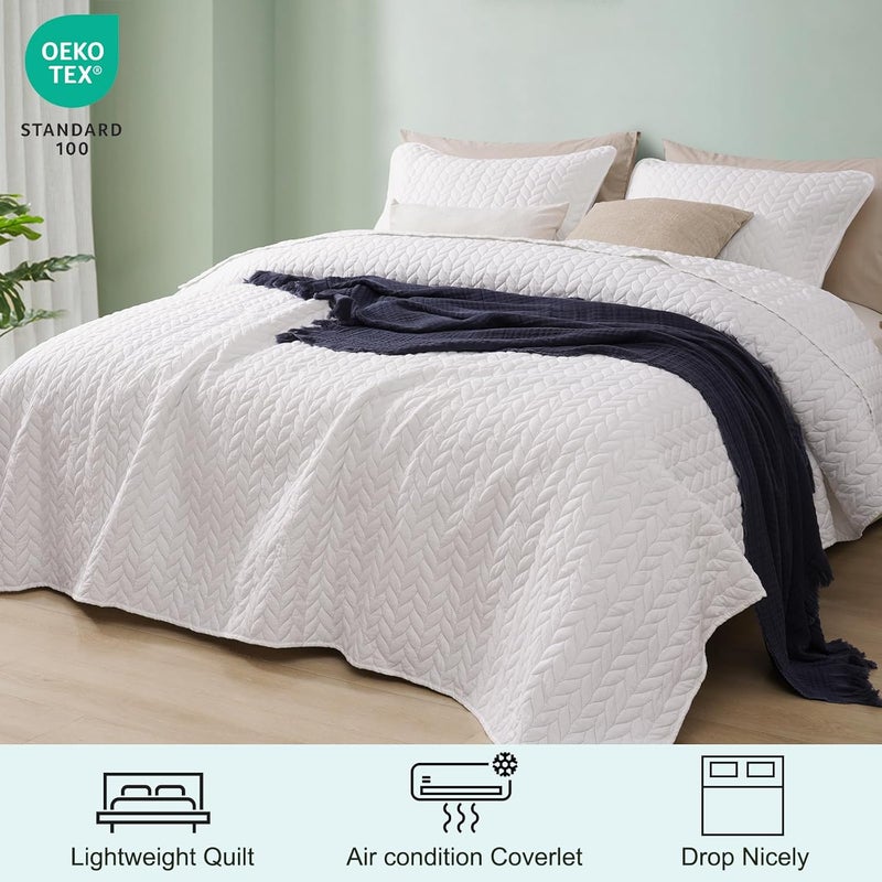 PHF طقم لحاف PHF بحجم توأم - غطاء سرير صيفي خفيف الوزن، 2 قطعة غطاء سرير ناعم وقابل للتنفس بنمط عملة لجميع الفصول، لحاف يتدلى بشكل جميل 68" x 86" مع 1 غطاء وسادة، أبيض جوز الهند - Image 2