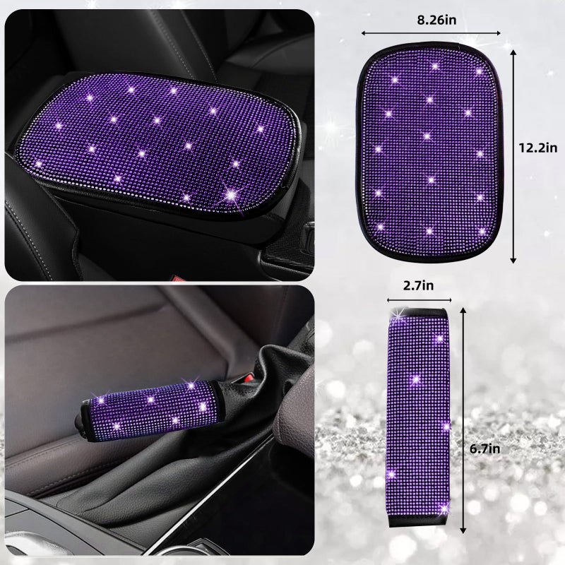 NBTEPEM 30 Pcs Purple Bling Car Accessories Set for Women, Purple Steering Wheel Cover Set, Bling Console Cover, Seat Belt Cushion, Shift Knob Cushion, Cup Coaster, Rhinestone Car Hanging Accessories - Image 4