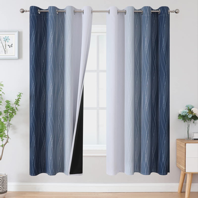 Estelar Textiler Navy Blue and Grayish White Blackout Curtains for Bedroom 72 Inches Long, Thermal Insulated Ombre Blackout Drapes, Room Darkening Energy Saving Drapes for Living Room,52Wx72L,2 Panels - Image 1