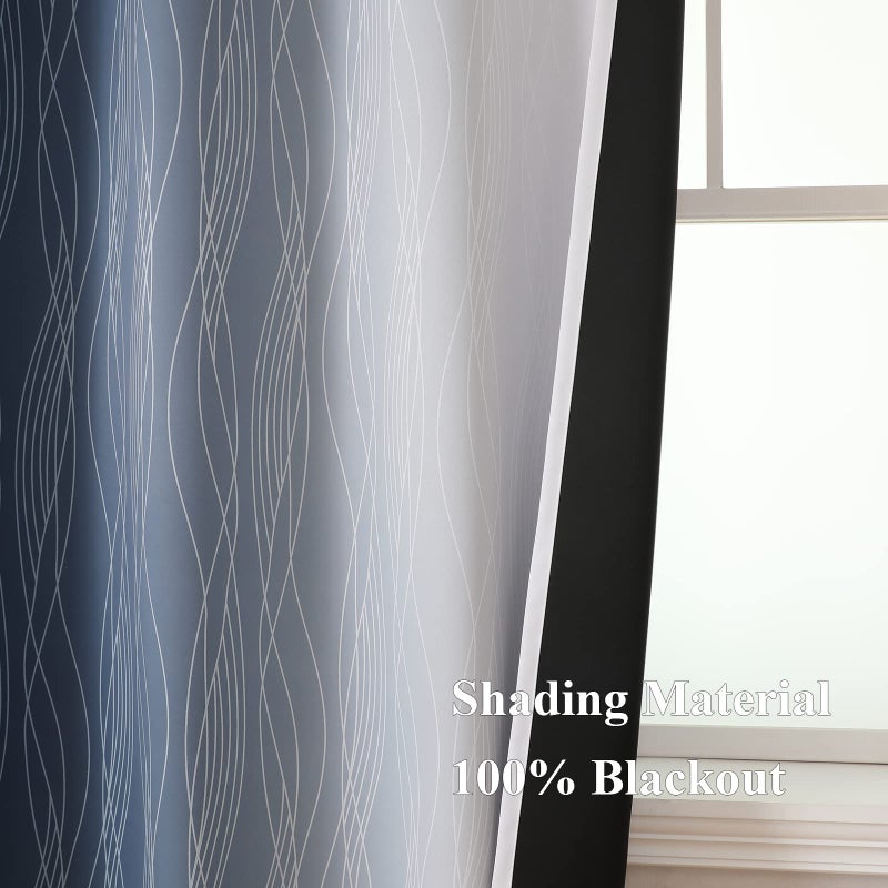 Estelar Textiler Navy Blue and Grayish White Blackout Curtains for Bedroom 72 Inches Long, Thermal Insulated Ombre Blackout Drapes, Room Darkening Energy Saving Drapes for Living Room,52Wx72L,2 Panels - Image 5