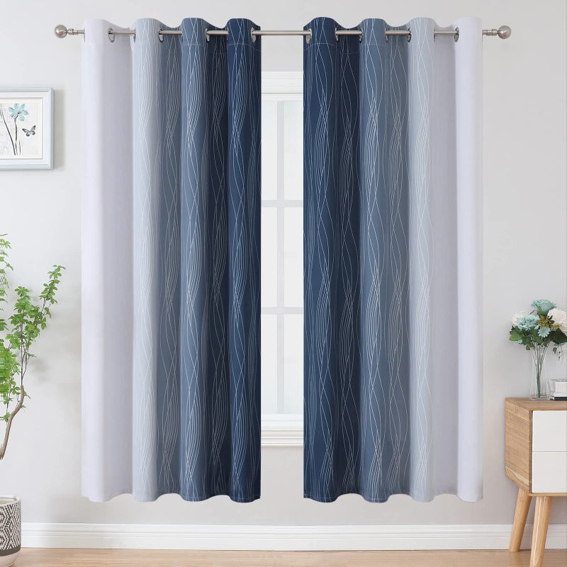 Estelar Textiler Navy Blue and Grayish White Blackout Curtains for Bedroom 72 Inches Long, Thermal Insulated Ombre Blackout Drapes, Room Darkening Energy Saving Drapes for Living Room,52Wx72L,2 Panels - Image 2