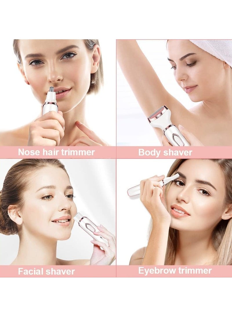 ماكينة إزالة الشعر 4 في 1 للنساء – ماكينة حلاقة كهربائية لإزالة الشعر من الوجه، الساقين، الأنف وتحت الإبط، ماكينة حلاقة بيكيني محمولة للاستخدام الجاف والرطب، رأس قابل للفصل، لاسلكية – أبيض - Image 2