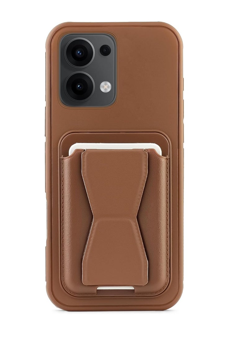 Leather Wallet Case Compatible with Oppo Reno 13 5G, Leather Back Cover With TPU Frame, Shockproof Protective Phone Case with Card Holder Stand (Brown)