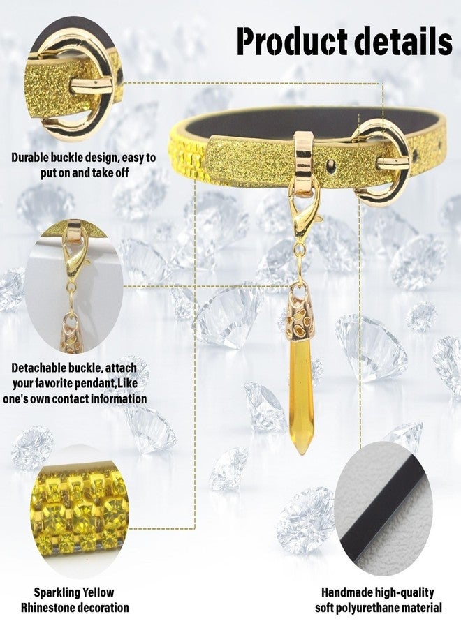 PEARLY JUN Rhinestone Dog Collars for Small Dogs Cat, S Yellow Bling Diamond Cat Collar Cute Luxury Crystal Pet Puppy - Image 3