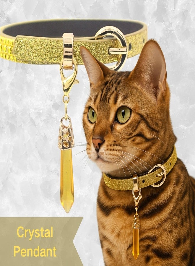 PEARLY JUN Rhinestone Dog Collars for Small Dogs Cat, S Yellow Bling Diamond Cat Collar Cute Luxury Crystal Pet Puppy - Image 4