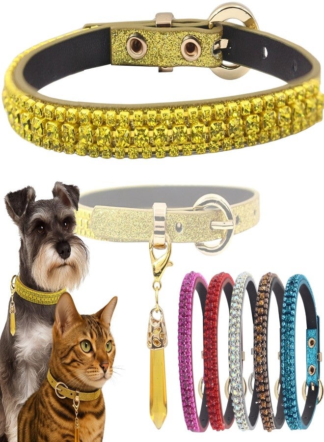 PEARLY JUN Rhinestone Dog Collars for Small Dogs Cat, S Yellow Bling Diamond Cat Collar Cute Luxury Crystal Pet Puppy - Image 1