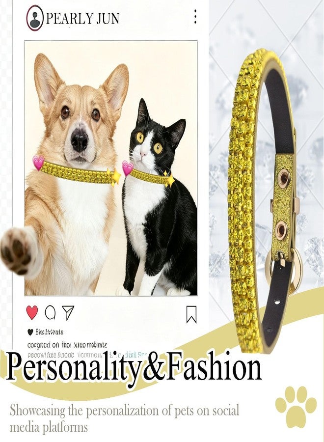 PEARLY JUN Rhinestone Dog Collars for Small Dogs Cat, S Yellow Bling Diamond Cat Collar Cute Luxury Crystal Pet Puppy - Image 2