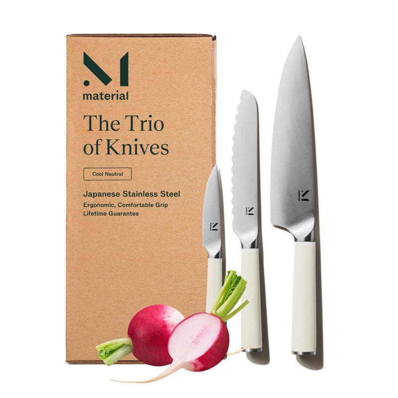 Material Knife Trio Carbon Stainless Steel Japanese Chefs Knife for Chopping and Cutting RazorSharp Strong Blade Cool Neutral Material Kitchen