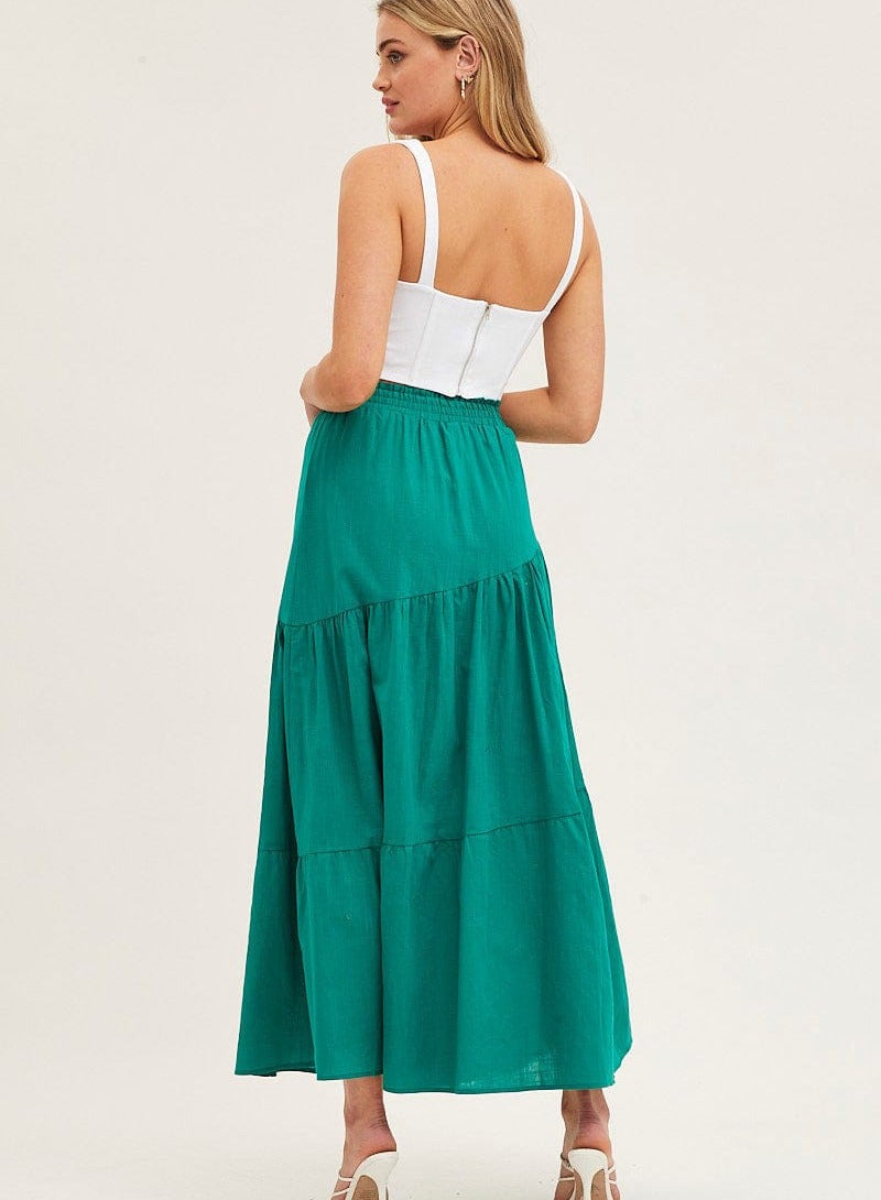 Loquat Women's High Waist Solid Color Cottonfabric Elastic Waist Large Swing Pleated Skirt - Image 2