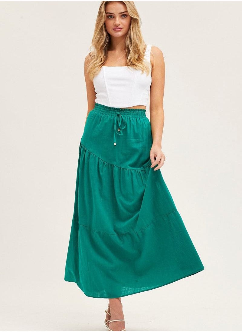Loquat - Women's High Waist Solid Color Cottonfabric Elastic Waist Large Swing Pleated Skirt - Image 1