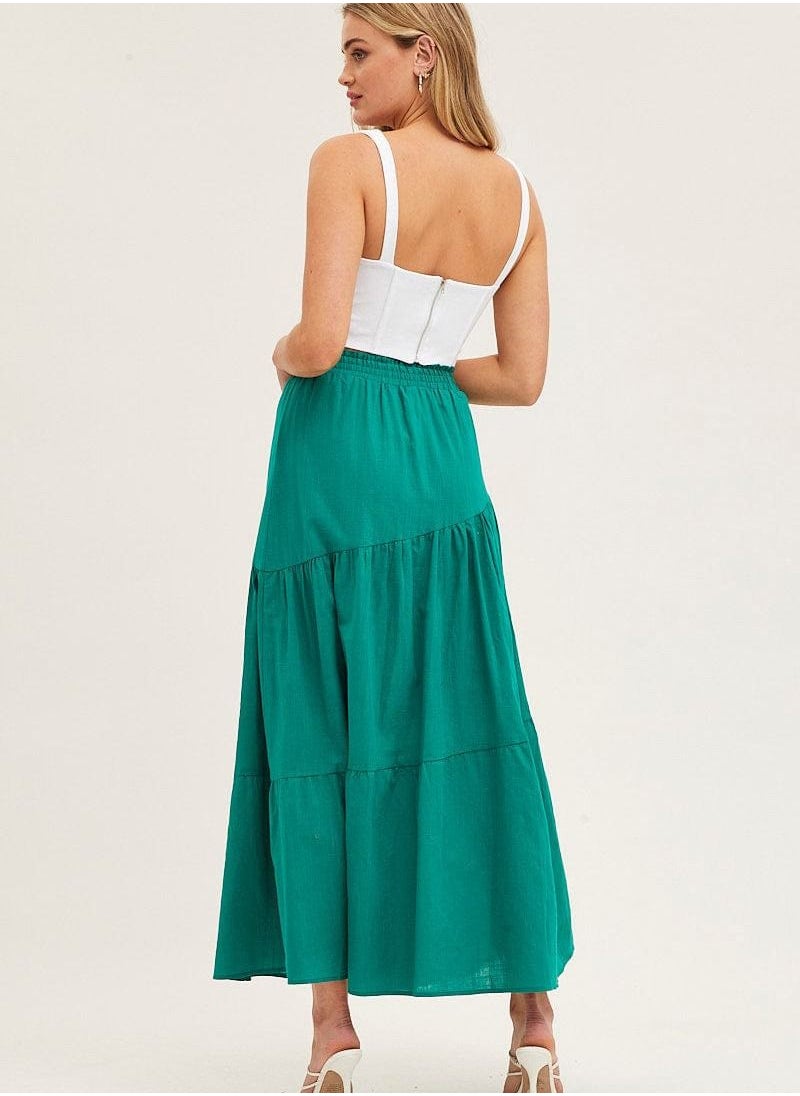 Loquat - Women's High Waist Solid Color Cottonfabric Elastic Waist Large Swing Pleated Skirt - Image 1