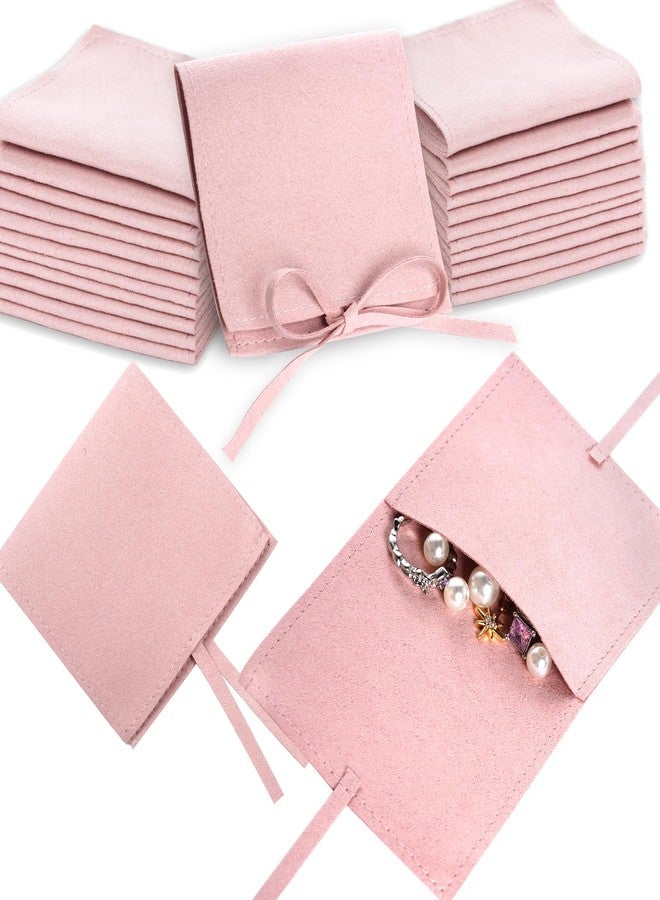 Heliltd Jewelry Pouch 12pcs Jewelry Packaging Bag Microfiber Jewelry Bags 8 * 8cm Jewelry Bags Envelope Style with Strings Jewelry Pouches Bulk for Bracelet Necklace Packaging(Pink) - Image 1