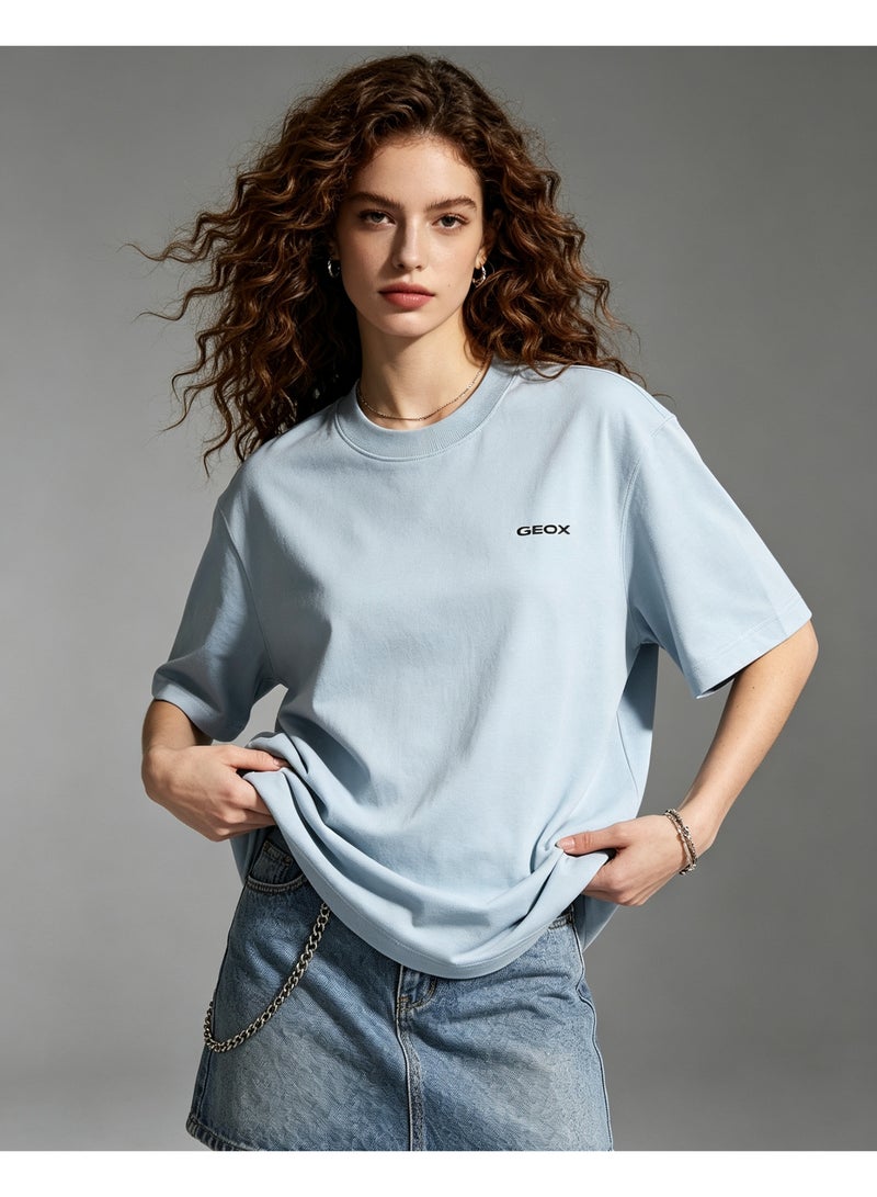 GEOX Unisex Crew Neck Short Sleeve T‑Shirt, Modern Urban Everyday Top For Men Women, Light Blue - Image 1