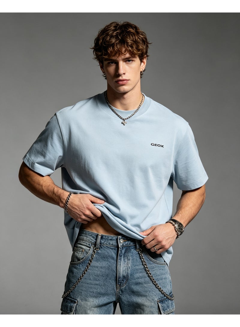 GEOX Unisex Crew Neck Short Sleeve T‑Shirt, Modern Urban Everyday Top For Men Women, Light Blue - Image 5