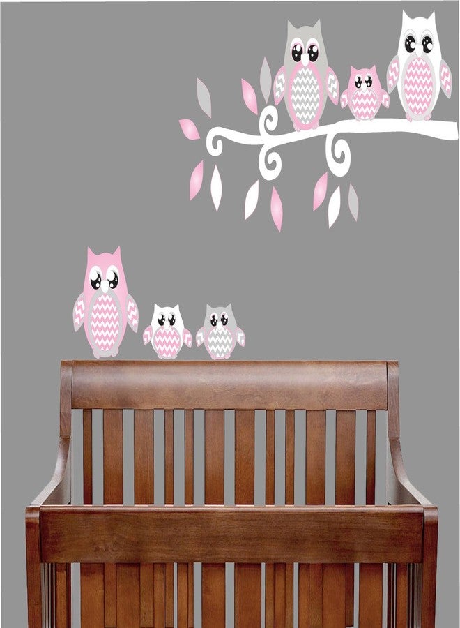 Presto Wall Decals ملصقات جدارية على شكل بومة وردية اللون، ديكور جداري لغرفة الأطفال (ملصقات جدارية على شكل بومة رمادية ووردية اللون) - Image 1