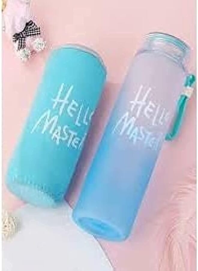 MiRiM زجاجة مياه زجاجية من miRim Hello Master مع غطاء للمدرسة/الجامعة/المكتب (500 مل) - قطعة واحدة - (متعددة الألوان)