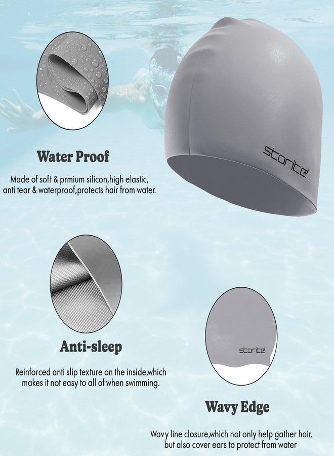 Storite Silicone Swimming Cap for Men & Women | Waterproof Swim Cap for Long Hair Adults | Stretchable Anti-Slip Pool Cap Professional Swimming Hat (Grey) - Image 5