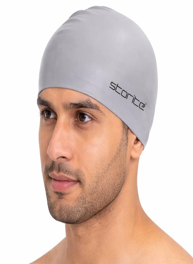 Storite Silicone Swimming Cap for Men & Women | Waterproof Swim Cap for Long Hair Adults | Stretchable Anti-Slip Pool Cap Professional Swimming Hat (Grey) - Image 1