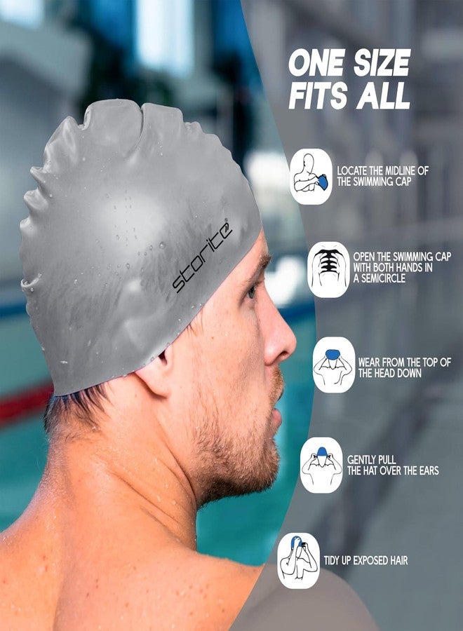 Storite Silicone Swimming Cap for Men & Women | Waterproof Swim Cap for Long Hair Adults | Stretchable Anti-Slip Pool Cap Professional Swimming Hat (Grey) - Image 4