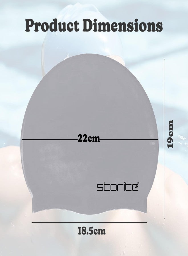 Storite Silicone Swimming Cap for Men & Women | Waterproof Swim Cap for Long Hair Adults | Stretchable Anti-Slip Pool Cap Professional Swimming Hat (Grey) - Image 2