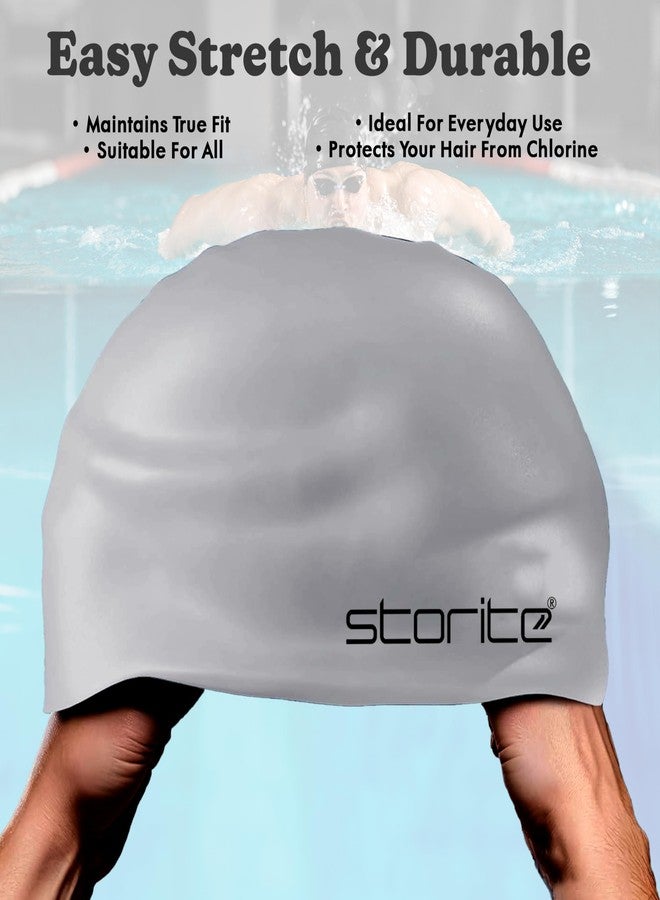 Storite Silicone Swimming Cap for Men & Women | Waterproof Swim Cap for Long Hair Adults | Stretchable Anti-Slip Pool Cap Professional Swimming Hat (Grey) - Image 3