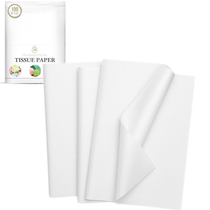 100 Sheets White Tissue Paper 15 x 20 Inch Bulk Wrapping Paper for Gift Bags Weddings Birthdays DIY Crafts Packaging Parties Decorations Recyclable EcoFriendly