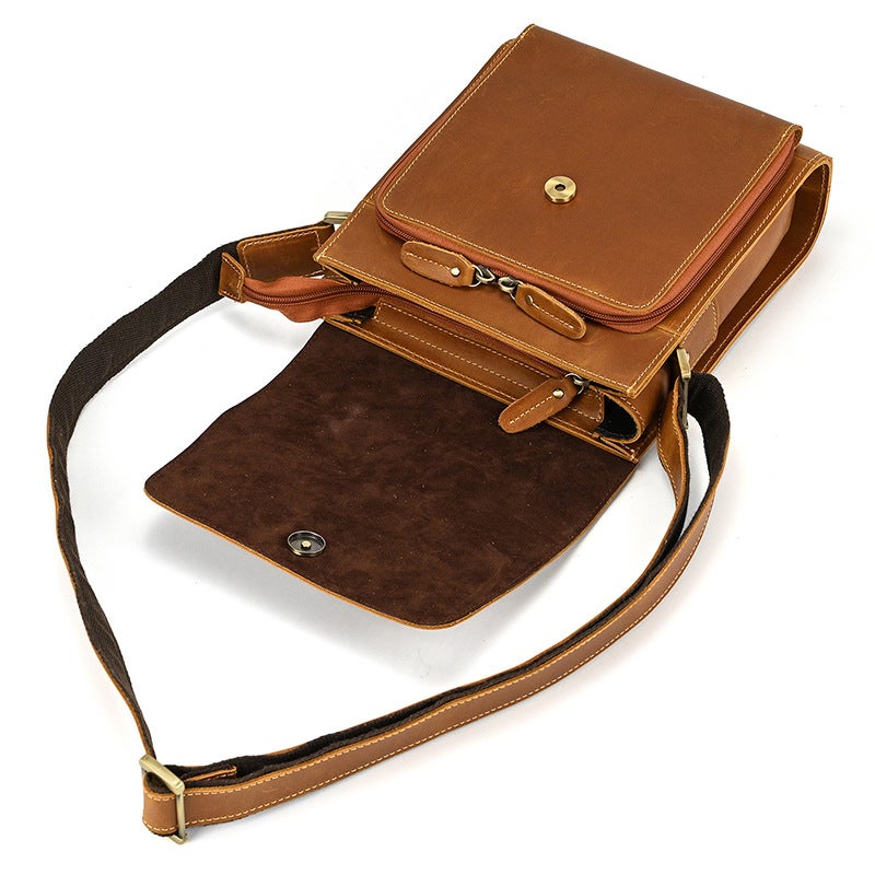 Men'S Genuine Leather Shoulder Bag, Crazy Horse Leather Crossbody Bag, Top Layer Cowhide Flap Shoulder Bag, Ipad Bag, Exclusively For Sales - Image 5