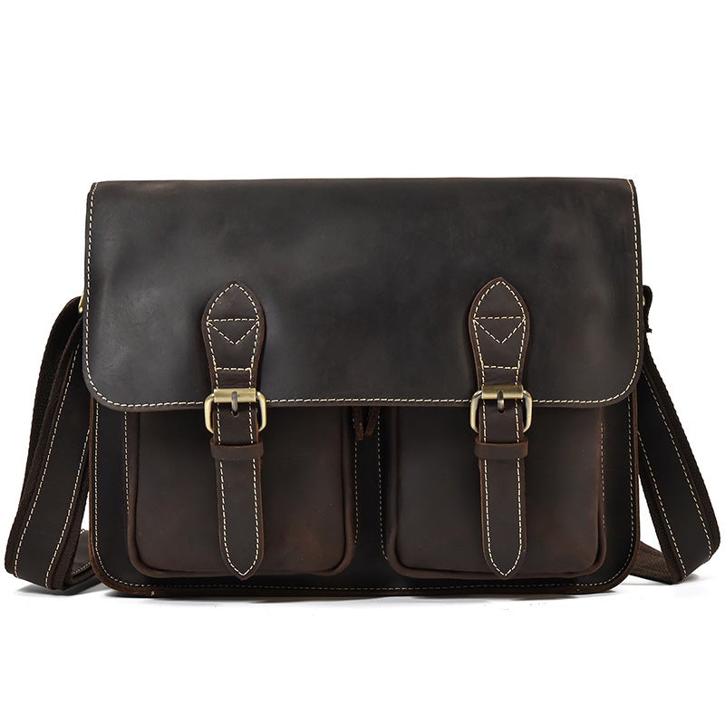 Men'S Genuine Leather Shoulder Bag, Crazy Horse Leather Crossbody Bag, Top Layer Cowhide Flap Shoulder Bag, Ipad Bag, Exclusively For Sales - Image 1